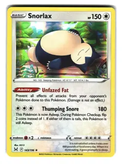 Snorlax 143/196 Rare Holo Lost Origin Pokemon Card NM - Image 1