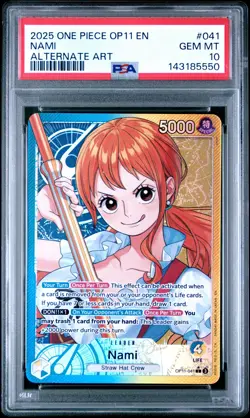 2025 ONE PIECE OP11-A FIST OF DIVINE SPEED ALTERNATE ART #041 NAMI PSA 10 - Image 1