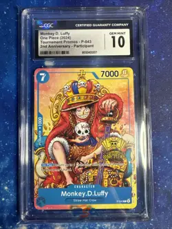 CGC 10 Monkey D. Luffy P-043 2nd Anniversary Tournament Promo One Piece - Image 1