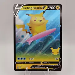 Pokemon TCG SWSH Celebrations Surfing Pikachu V 008/025 Ultra Rare Holo - Image 1