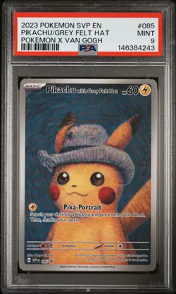 2023 POKEMON SVP EN-SV BLACK STAR PROMO #085 PIKACHU WITH GREY FELT HAT PSA 9 - Image 1