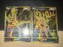 Pokemon Cards Zacian V SWSH076 and Zamazenta V SWSH077 Gold Sealed Promos SEALED - Image 1