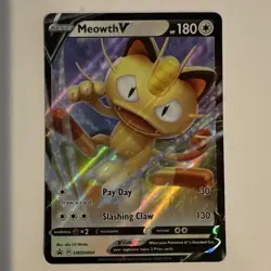 Pokemon TCG Holo V/VMAX Lot 2 Cards Meowth V Meowth VMAX Standard Size - Image 3