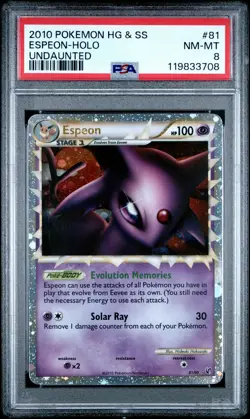 2010 Pokemon Heartgold & Soulsilver Undaunted Espeon #81 Holo PSA 8 - Image 1