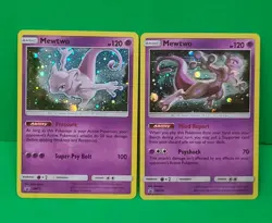 Pokemon TCG Mewtwo SM214 & SM77 Sun & Moon Black Star Promo Cosmos Holo NM-MINT - Image 1