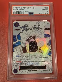 2025 ONE PIECE OP11-A FIST OF DIVINE SPEED ALTERNATE ART #080 GEAR TWO PSA 10 - Image 1