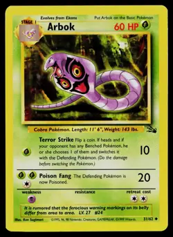 ARBOK 31/62 UNCOMMON FOSSIL POKEMON UNLIMITED LP - Image 1