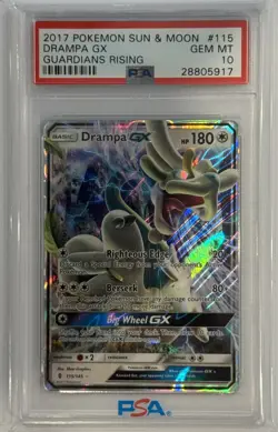 2017 Pokemon Sun &Moon Guardians Rising DRAMPA GX #115/145 PSA 10💎GEM MINT🔥 - Image 1