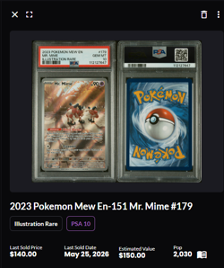 Pokemon Mr. Mime 179/165 Scarlet & Violet 151 Illustration Rare Holo PSA 10 2023 - Image 2
