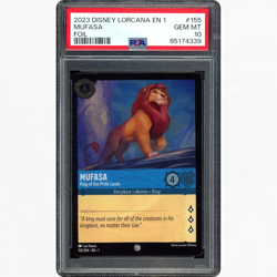 2023 DISNEY LORCANA EN 1 #155/204 MUFASA KING OF PRIDE LANDS FOIL PSA 10 - Image 1