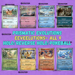 Prismatic Evolutions Eevelutions All 9 Holo, Reverse Holo Eevee Pokeball NM - Image 1