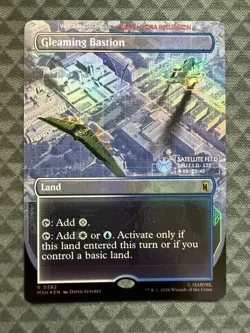 MTG Gleaming Bastion #0382 Foil Borderless Rare Marvel Super Heroes (MSH) - Image 2