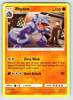 Rhydon 94/214 2019 S&M Unbroken Bonds Pokemon Card TCG Non Holo Uncommon - Nm - Image 1