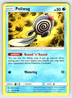 Poliwag 36/214 2019 S&M Unbroken Bonds Pokemon Card TCG Non Holo Common - VLP - Image 1