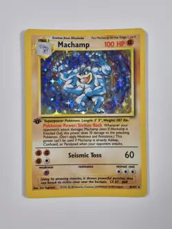 Pokemon Base Set Unlimited Machamp #8 1st Edition Thin "1" Stamp Holo Grade 6 - Image 1