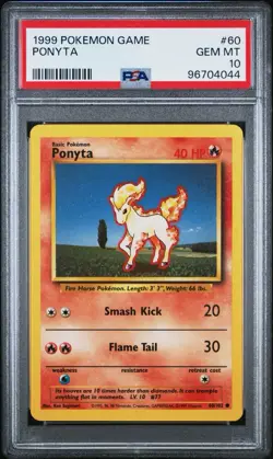 1999 Pokemon Card Base Set Unlimited #60 Ponyta PSA 10 Gem Mint - Image 1