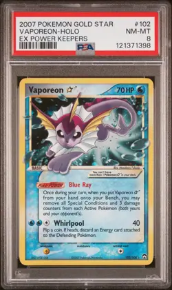 2007 POKEMON EX POWER KEEPERS GOLD STAR #102 VAPOREON-HOLO PSA 8 - Image 1