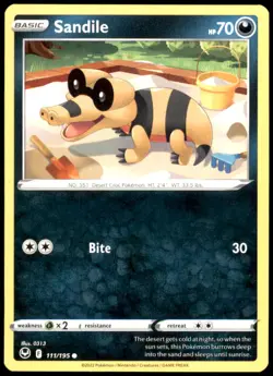 Sandile Regular 111/195 SWSH12 SWSH12: Silver Tempest Pokemon Card NM - Image 1