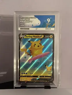 Pokemon TCG Surfing Pikachu v Celebrations Holo Rare Card 008/025 Ace 9 - Image 1