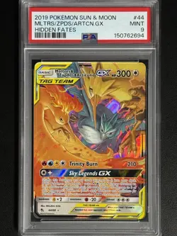 PSA 9 Pokemon Moltres & Zapdos & Articuno GX #44 Hidden Fates Holo - Image 1