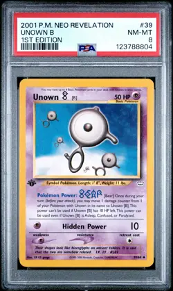 2001 POKEMON NEO REVELATION 1ST ED #39 UNOWN B PSA 8 - Image 1
