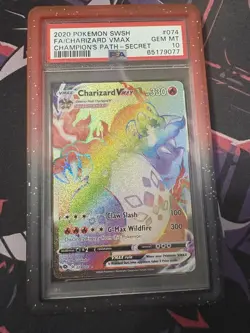 Charizard VMAX PSA 10 Champion's Path Rainbow Rare Full Art 074/073 Pokemon Card - Image 1