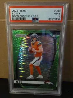 2024 Panini Prizm Bo Nix Neon Green Pulsar Prizm RC PSA 9 Broncos - Image 1