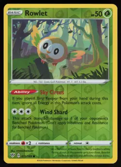 Reverse Holo Rowlet 006/072 Shining Fates HYOGONOSUKE Pokemon TCG Card - Image 1