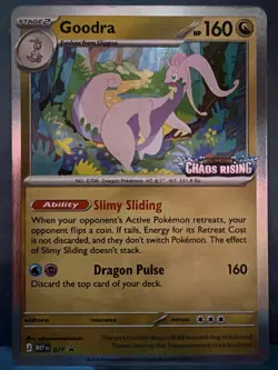 2026 Pokemon TCG Goodra 077 MEP Promo Chaos Rising Stamp Holo Prerelease Card - Image 1