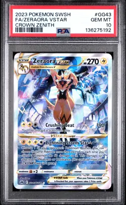 2023 POKEMON SWORD & SHIELD CROWN ZENITH #GG43 FULL ART ZERAORA VSTAR PSA 10 - Image 1