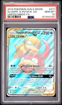 Pokemon Slowpoke & Psyduck GX Unified Minds Full Art #217 PSA 10 Gem Mint - Image 1