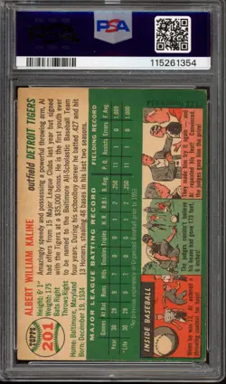 1954 Topps #201 Al Kaline Rookie PSA 4 Vintage HOF Baseball Card (1354) - Image 2