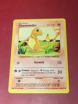 Charmander 46/102 Common Base Set Shadowless Pokemon Near Mint - Image 1
