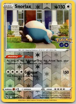 SNORLAX 055/078 HOLO R POKEMON GO POKEMON REVERSE HOLO NM/M - Image 1