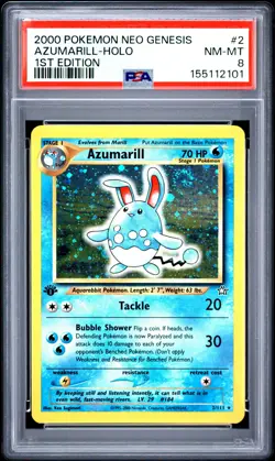 2000 POKEMON NEO GENESIS 1ST EDITION #2 AZUMARILL-HOLO PSA 8 with SWIRL - Image 1