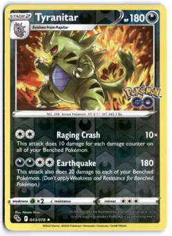 Pokemon Go Tyranitar Reverse Holo #43 Near Mint - Image 1