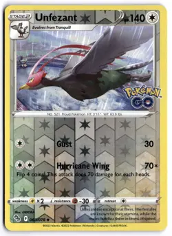 Pokemon Go Unfezant Reverse Holo #63 Near Mint - Image 1