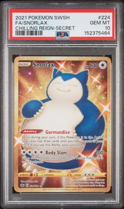 2021 POKEMON SWORD & SHIELD CHILLING REIGN SECRET #224 FULL ART/SNORLAX PSA 10 - Image 1