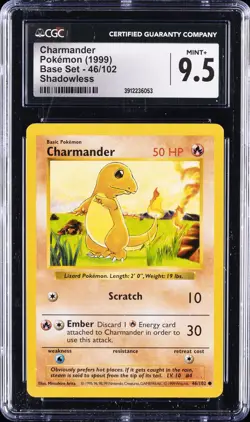 1999 POKEMON BASE SET - SHADOWLESS #46/102 CHARMANDER CGC 9.5 - Image 1