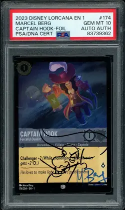 2023 Disney Lorcana Captain Hook Marcel Berg Signed Sketched PSA 10 AUTO AUTH - Image 1