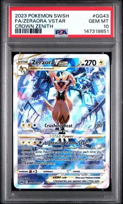 2023 POKEMON SWORD & SHIELD CROWN ZENITH #GG43 FULL ART/ZERAORA VSTAR PSA 10 - Image 1