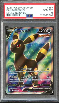 Umbreon V 188/203 Evolving Skies Full Art Rare PSA 10 Gem Mint Pokemon Card - Image 1