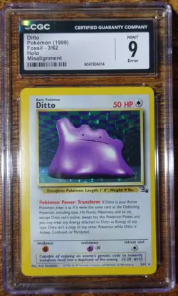Ditto 3/62 CGC 9 Misalignment Error Fossil Holo Rare Pokemon Card Graded - Image 1