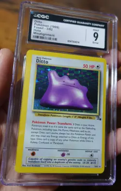 Ditto 3/62 CGC 9 Misalignment Error Fossil Holo Rare Pokemon Card Graded - Image 3