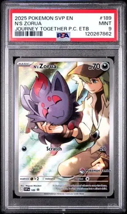 2025 POKEMON SVP EN-SV POKEMON CENTER ETB BLACK STAR PROMO #189 N'S ZORUA PSA 9 - Image 1