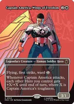 NM Borderless Captain America, Wings of Freedom, MTG, Super Heroes, Magic, 353 - Image 1
