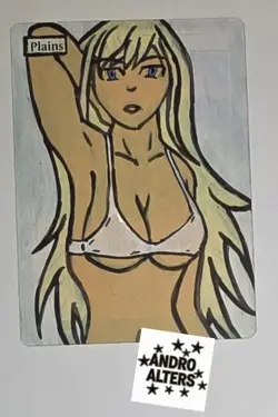 Plains Anime Girl Altered Art Hand Paint MTG Magic the Gathering White Bra - Image 1