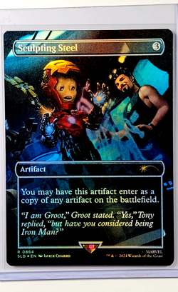 MTG Magic the Gathering Secret Lair Foil 864 Sculpting Steel Iron Man / Groot LP - Image 1