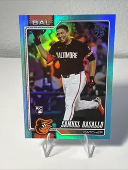 2026 Topps Series 1 Samuel Basallo RC #104 Aqua Rainbow Foil SP Orioles - Image 1