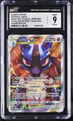 Pokemon Card CGC 9 Insufficient Ink Error Lucario VSTAR Promo SWSH291 - Image 1